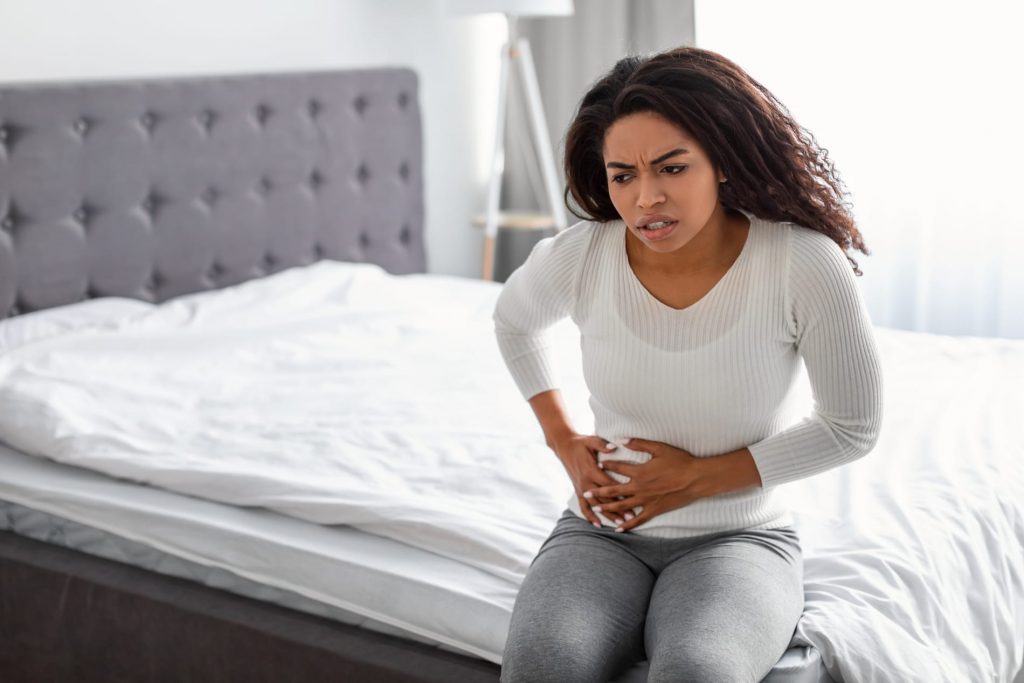 Woman with pain in her liver region.